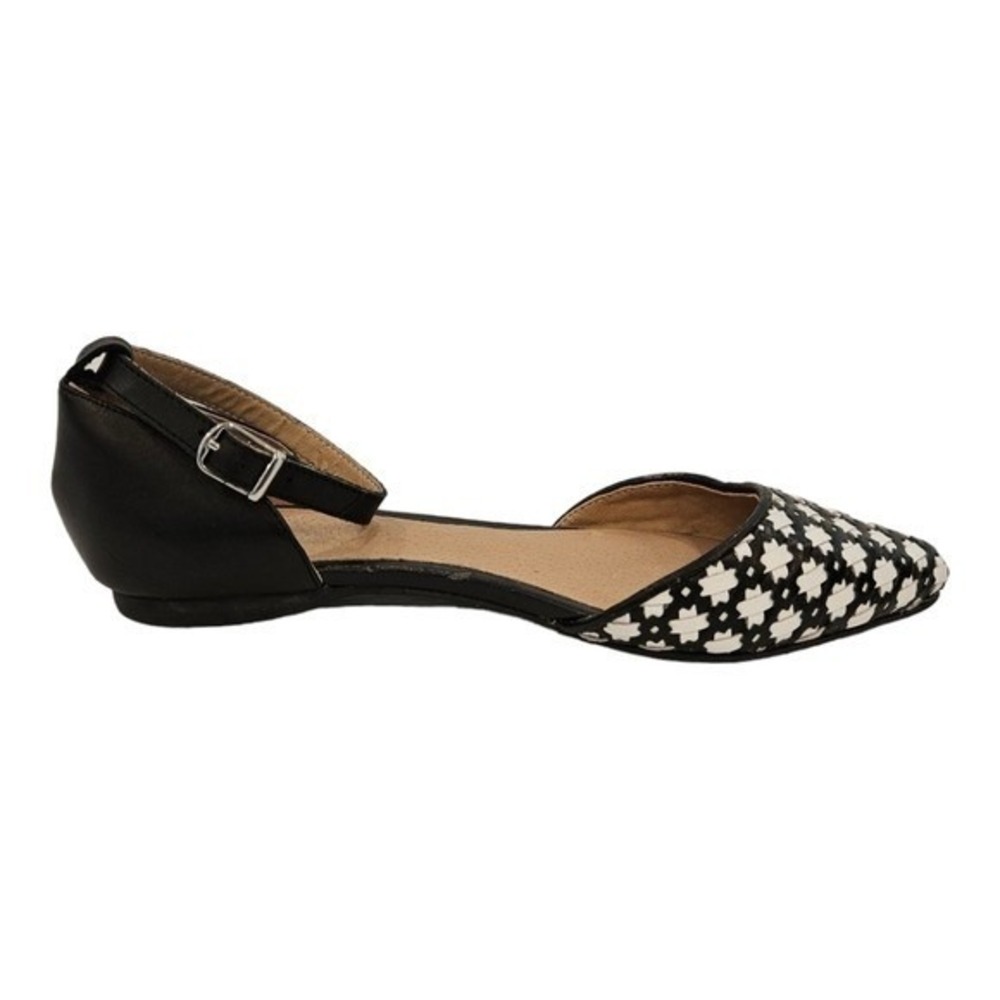 Shellys‎ London Woven Leather Flats Ankle Straps Floral Checked Retro